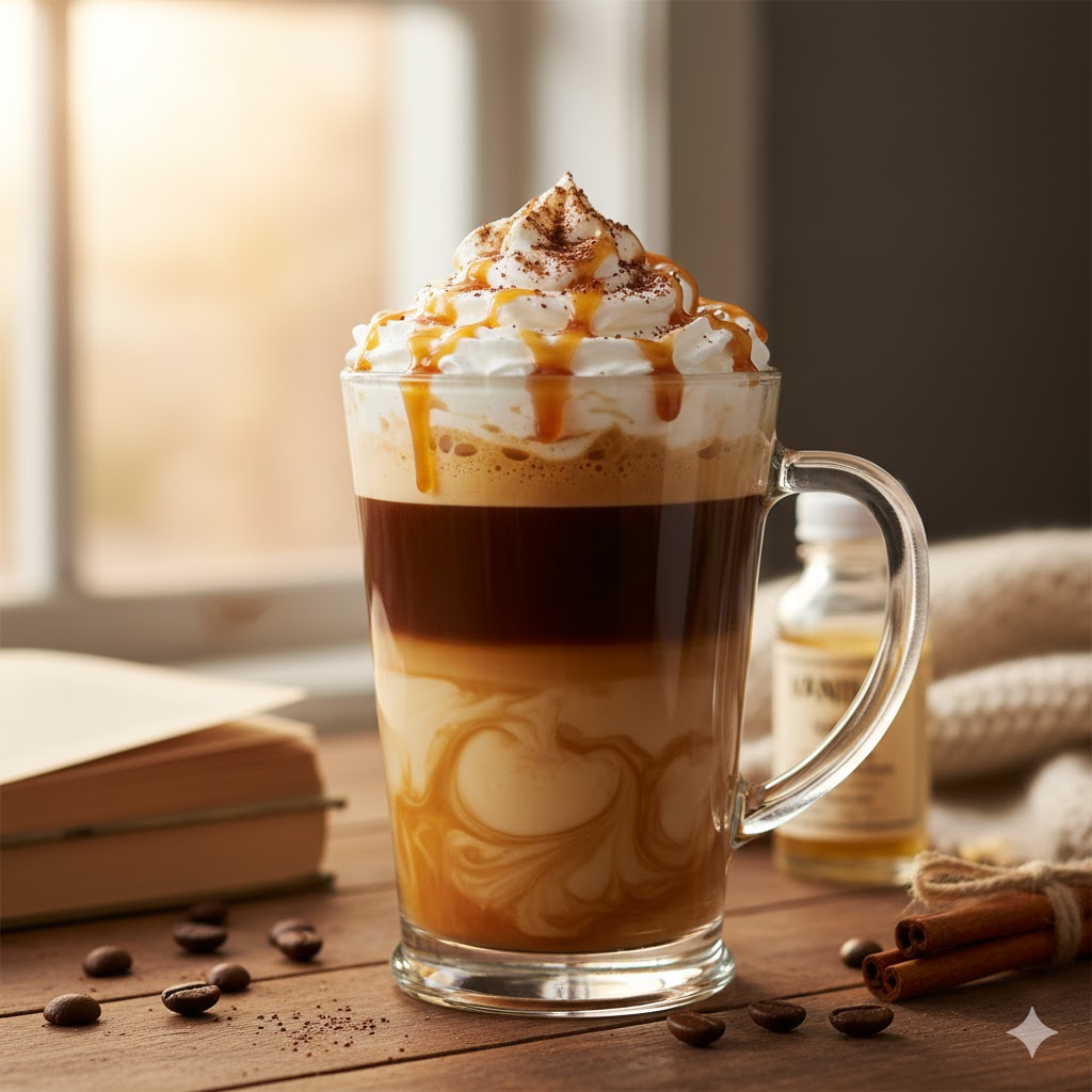 [translate:Café latte con sabores servido]