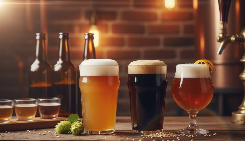 Cervezas artesanas en barra de cerveza