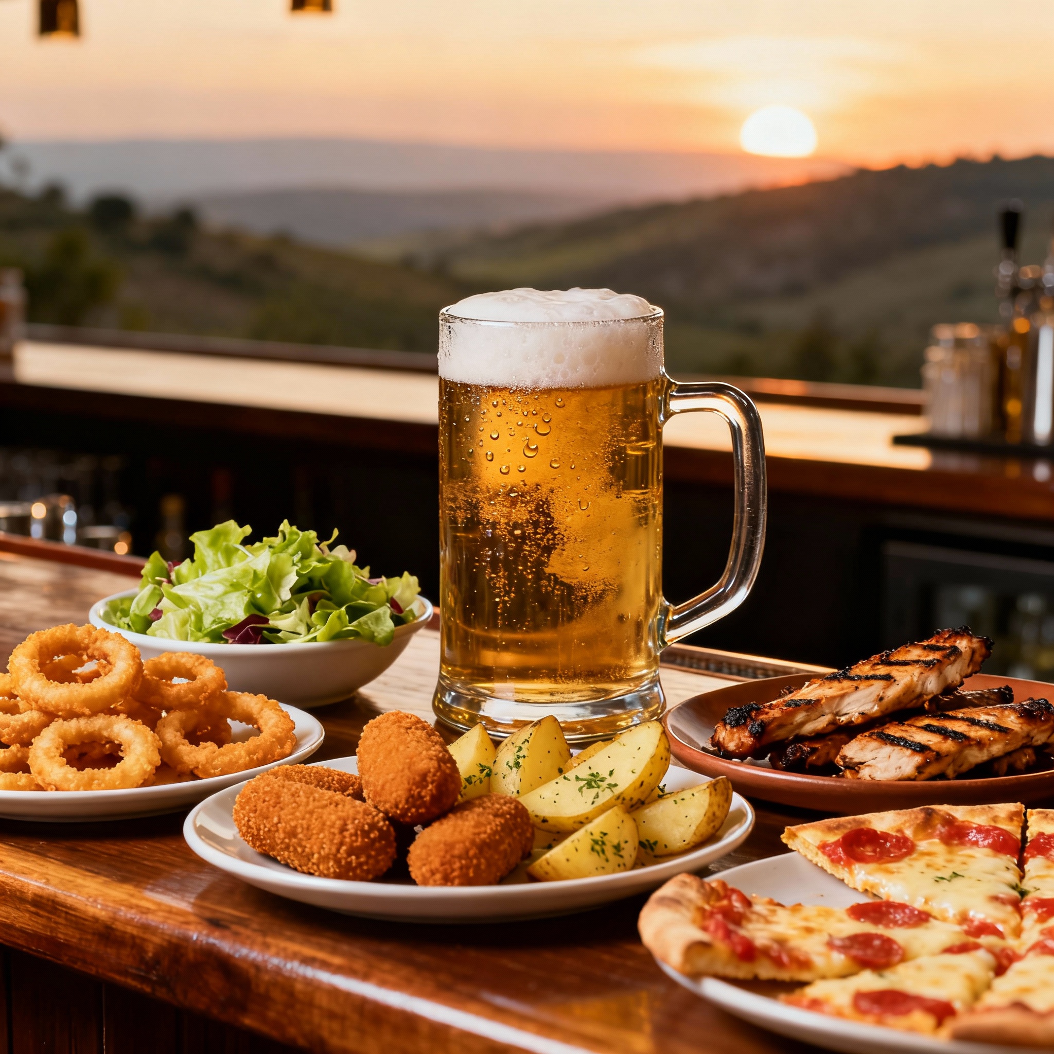 Cerveza lager con tapas y aperitivos