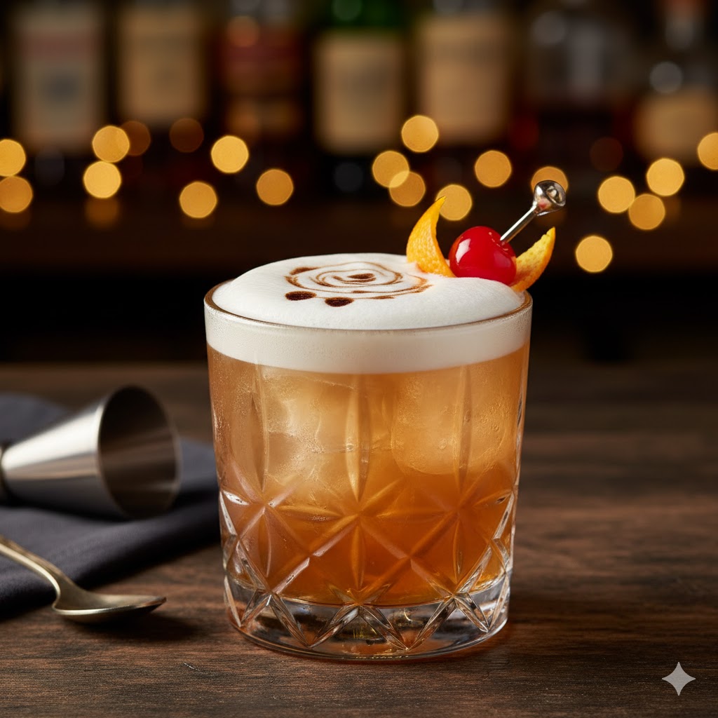 Amaretto Sour con espuma y cereza