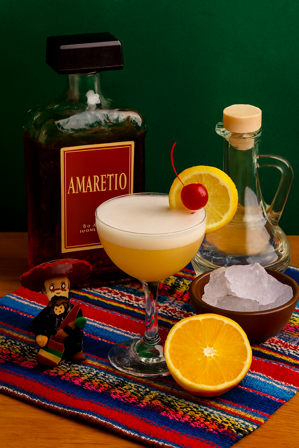 Ingredientes del Amaretto Sour: Amaretto, limón, jarabe de azúcar y clara de huevo