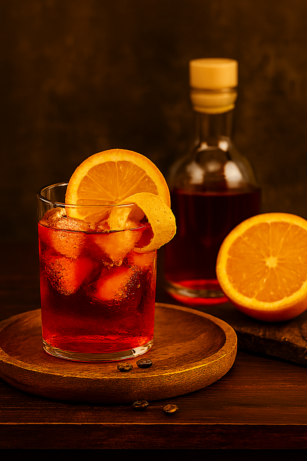 Ingredientes del cóctel Americano: bitter rojo, vermut, soda y naranja