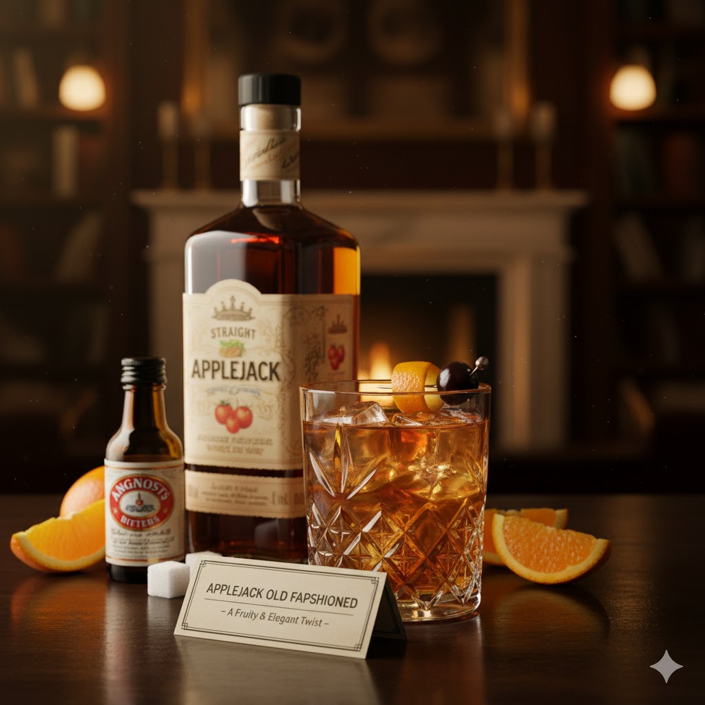 Applejack Old Fashioned servido en vaso bajo con hielo