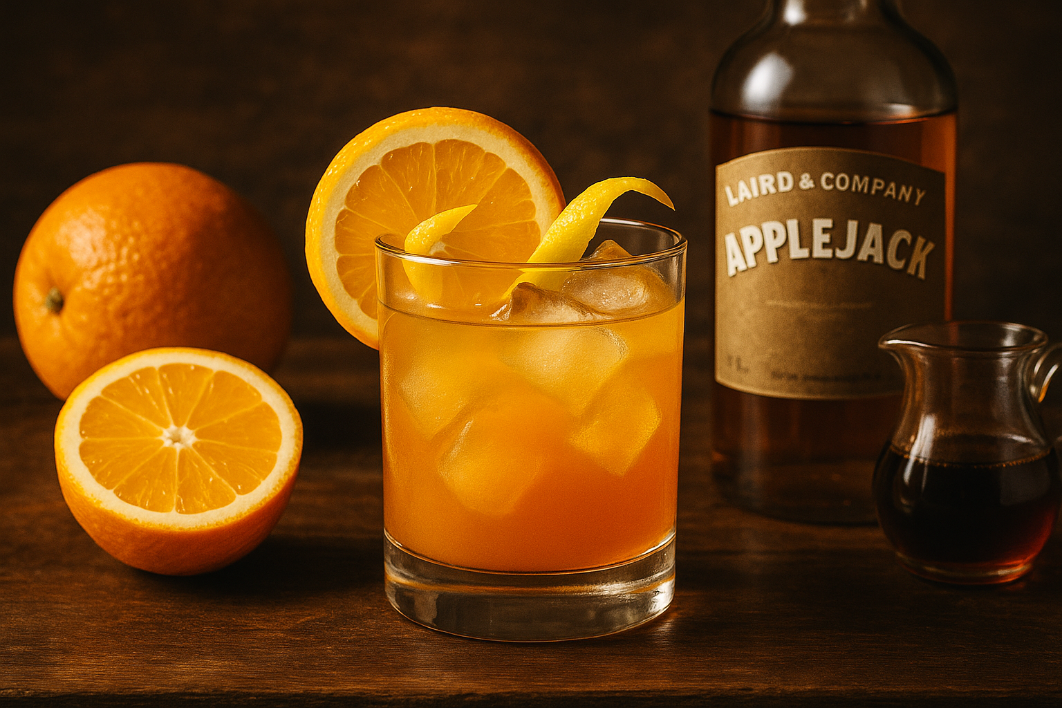 Ingredientes del Applejack Rabbit: applejack, naranja, limón y jarabe de arce