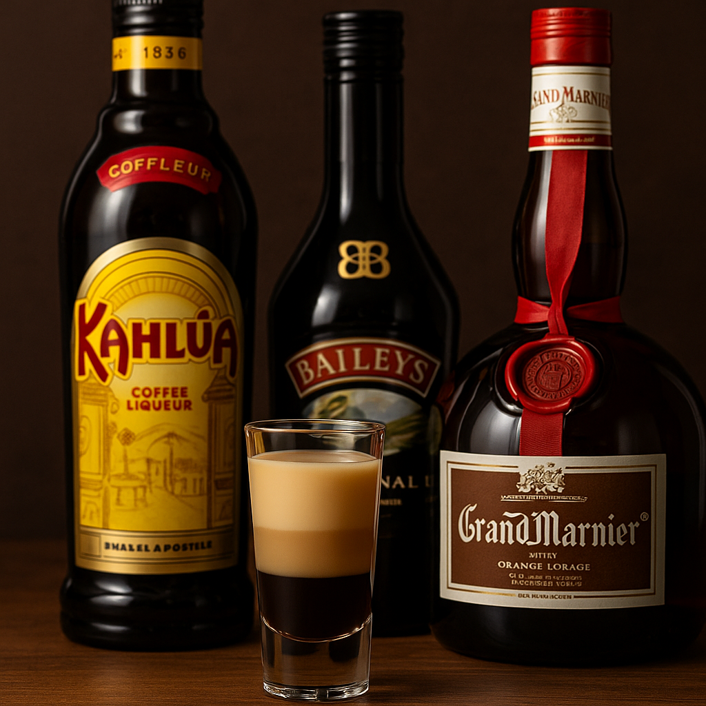Ingredientes del B-52: licor de café, crema irlandesa y licor de naranja