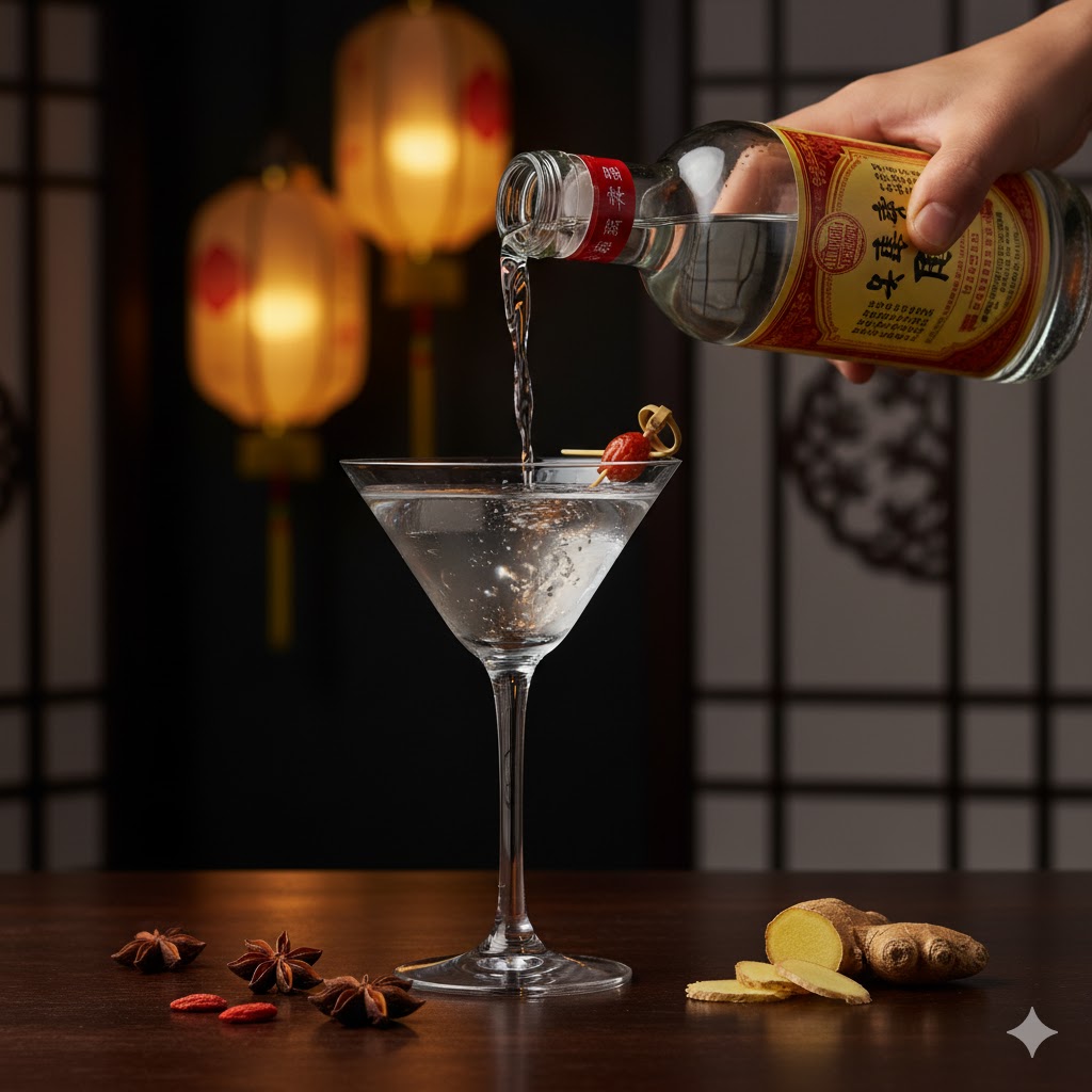 Baijiu Martini en copa de cóctel