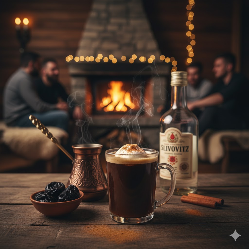 Café turco con un chorrito de Slivovitz