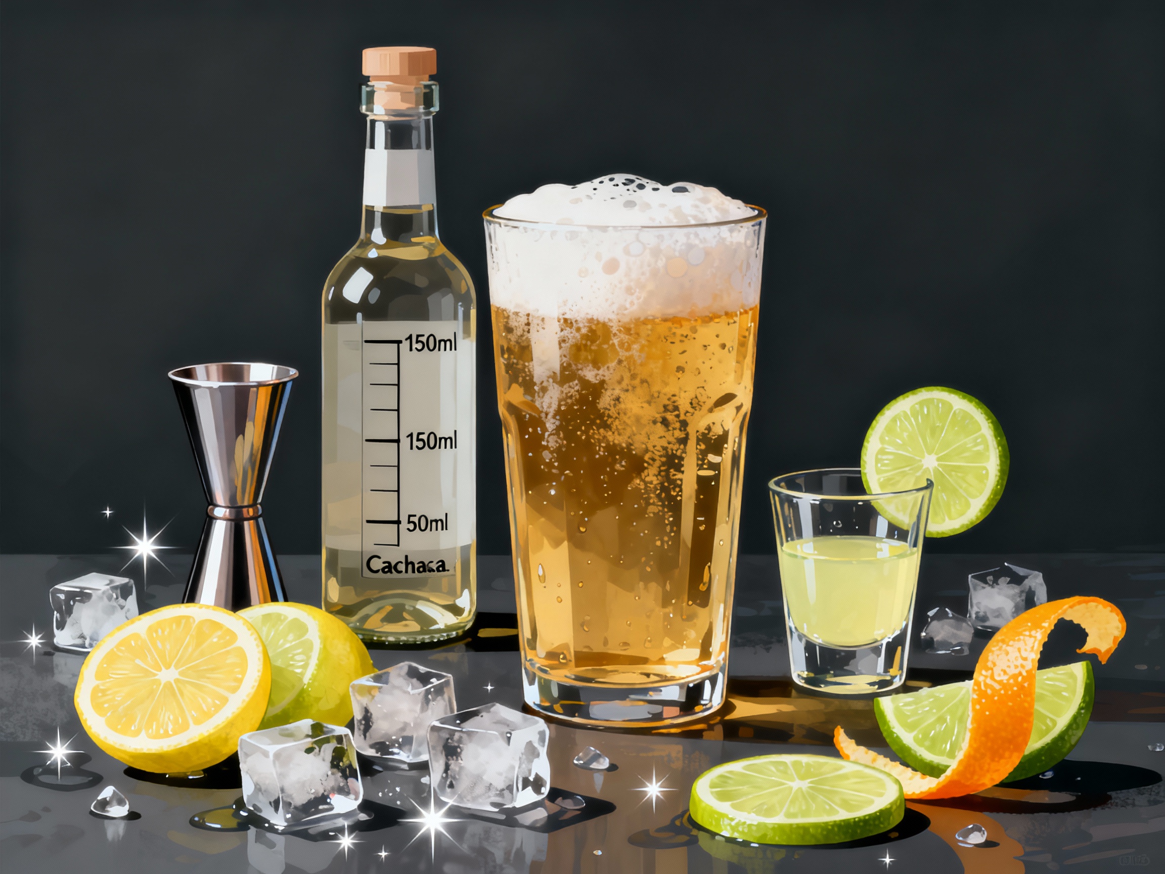 Ingredientes de la Bomba de Cachaça: cachaça, cerveza y cítricos
