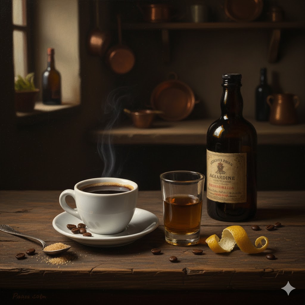 Café con aguardiente en taza