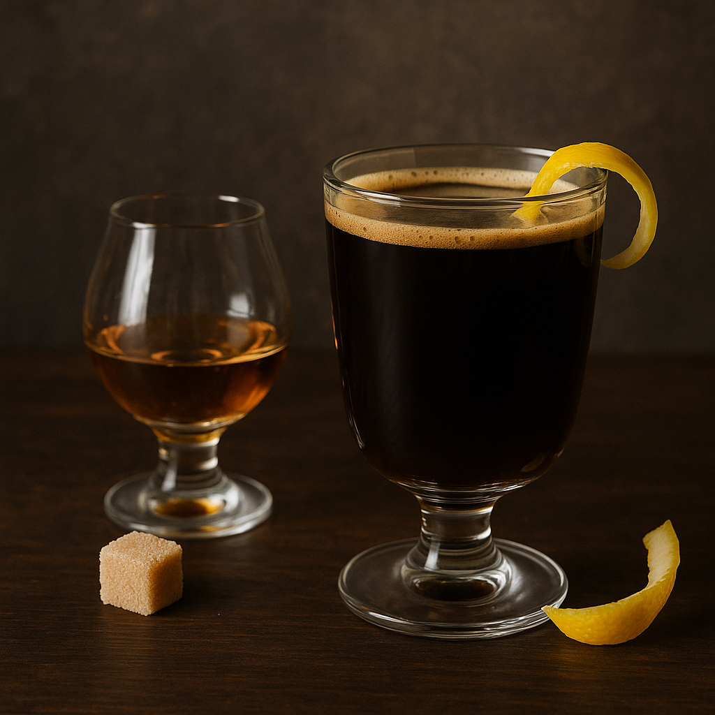 Ingredientes del Café Royale: café, coñac y azúcar