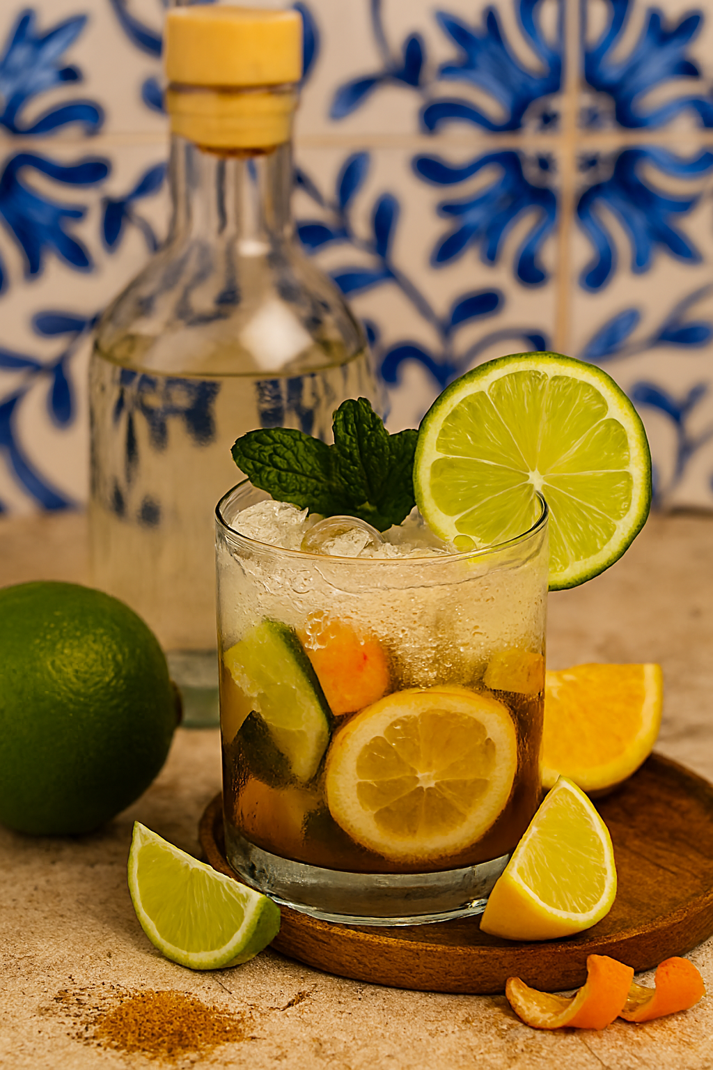 Ingredientes para preparar Caipiriña: lima, azúcar, cachaça y hielo picado