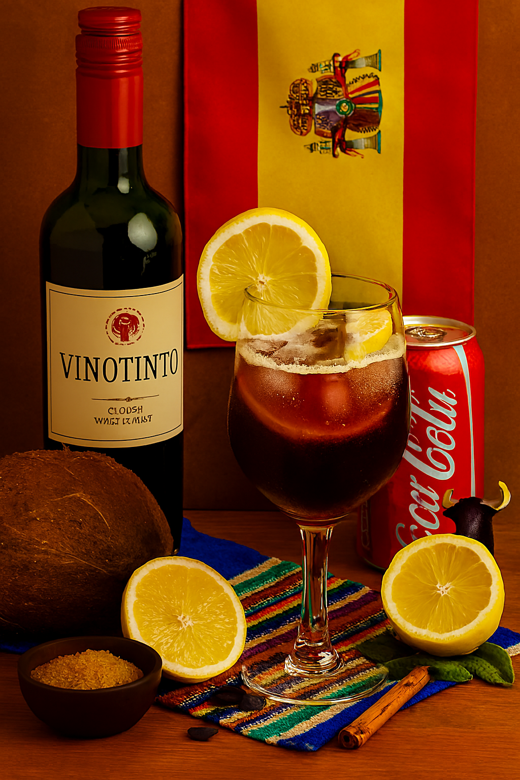 Ingredientes del Calimocho: vino tinto, refresco de cola, hielo y limón