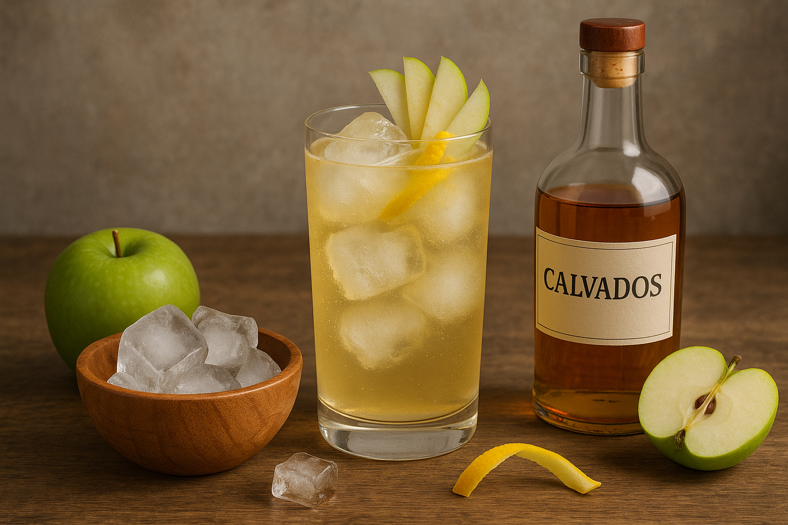 Calva Cidre servido en vaso alto con hielo