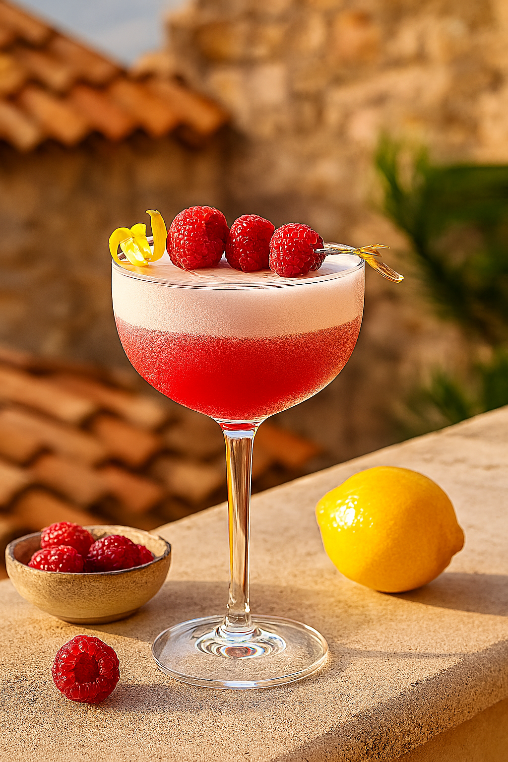 Ingredientes del Clover Club: ginebra, limón, sirope de frambuesa y clara