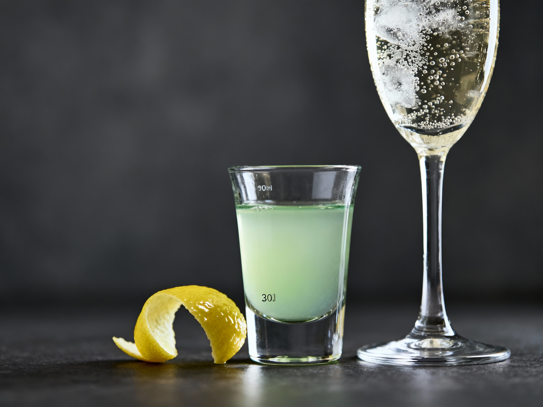 Ingredientes del Death in the Afternoon: absenta y champán