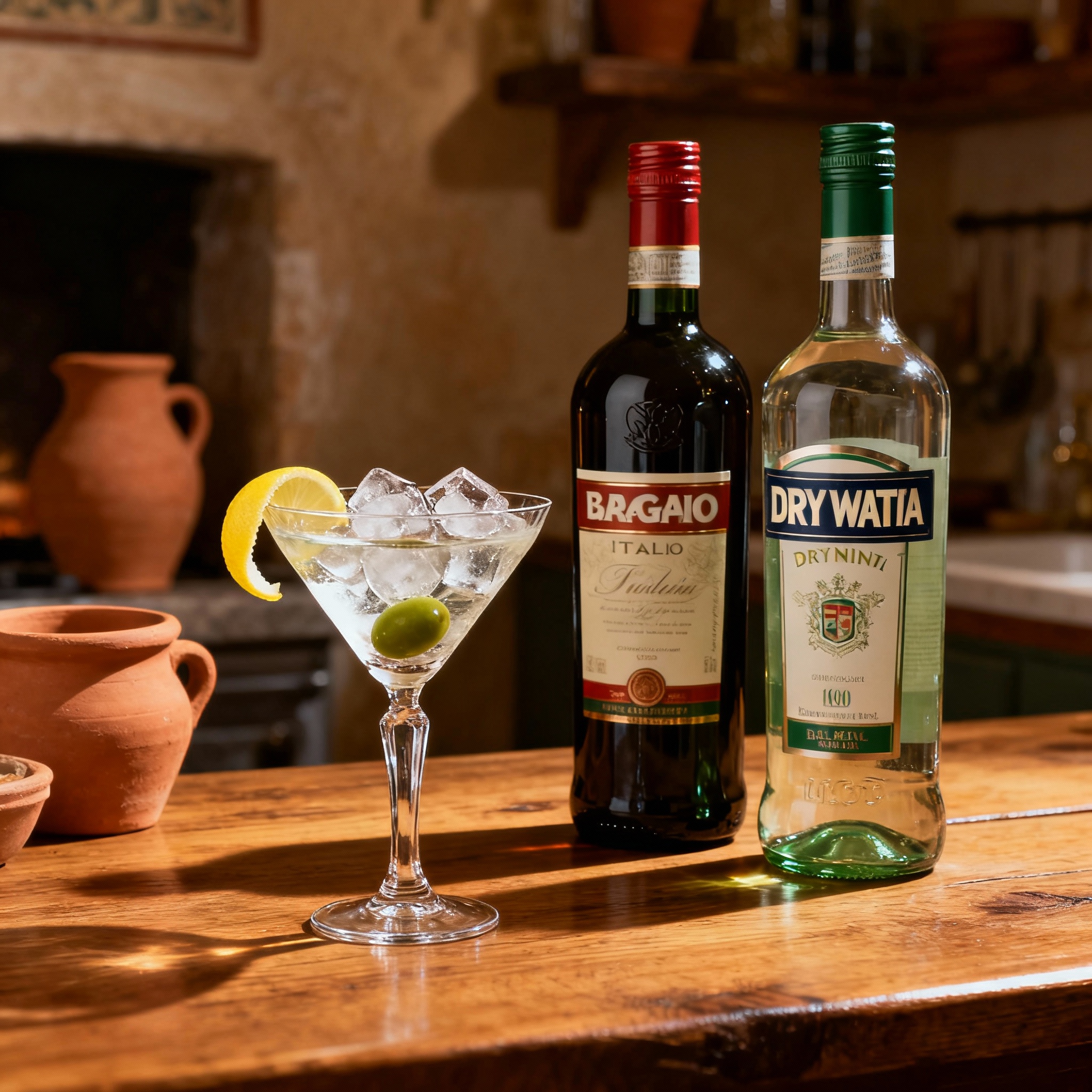 Ingredientes del Grappa Martini: grappa y vermut seco