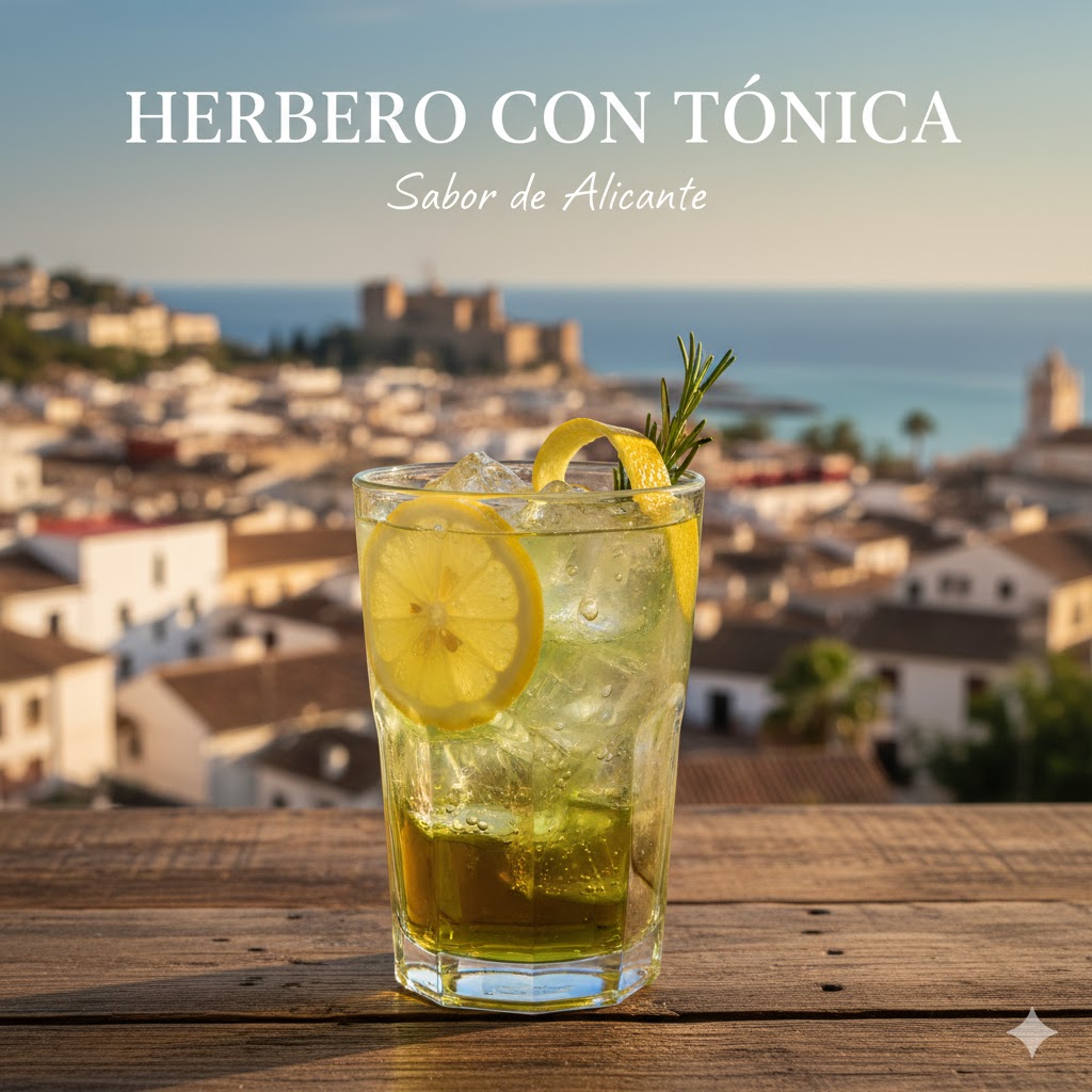 Herbero con tónica, hielo y limón