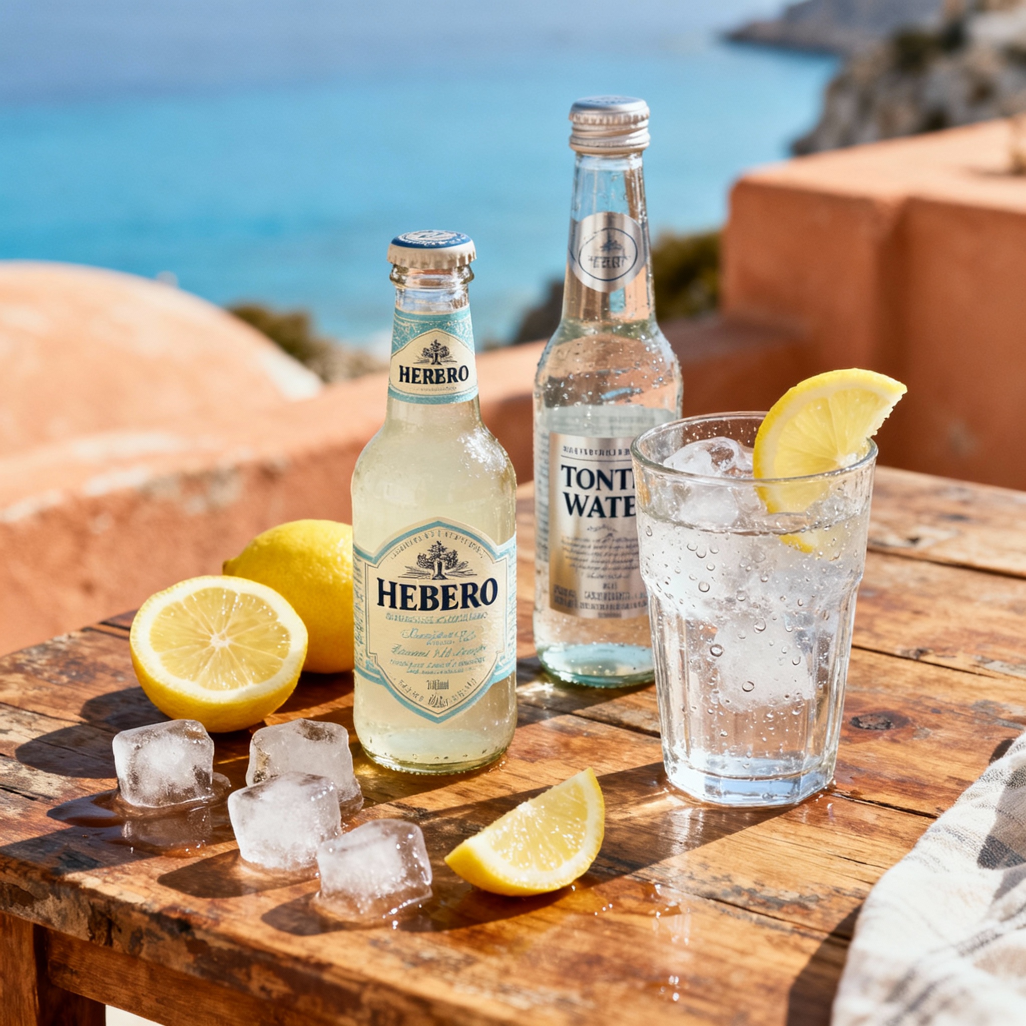 Ingredientes del Herbero Tonic: herbero, tónica, hielo y limón