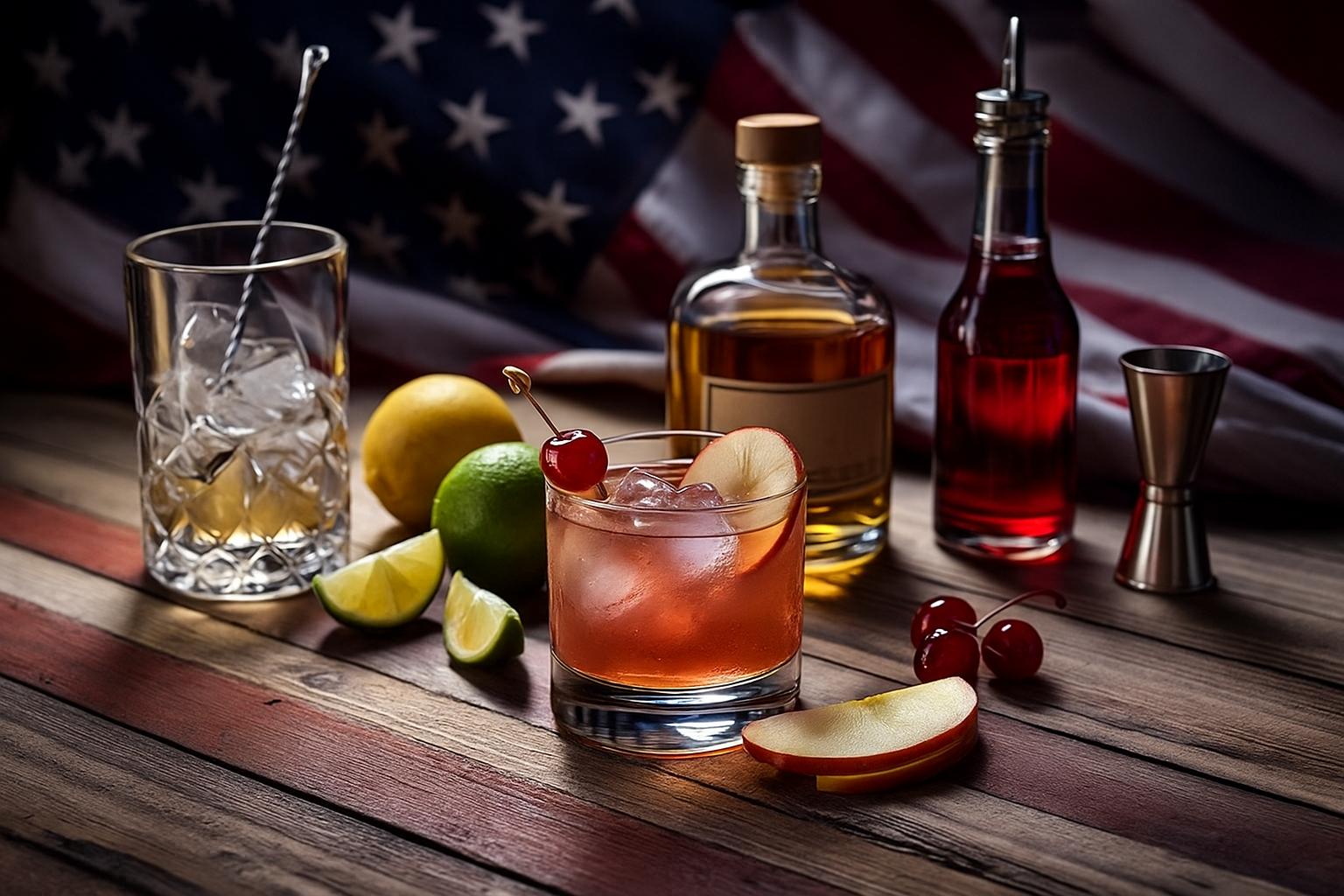 Ingredientes del Jack Rose: applejack, limón y granadina