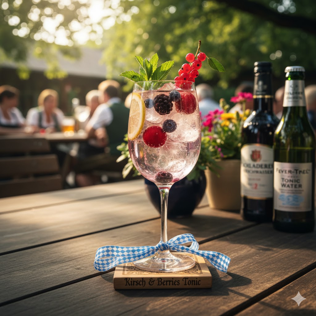 Kirsch con frutos rojos y tónica en vaso alto