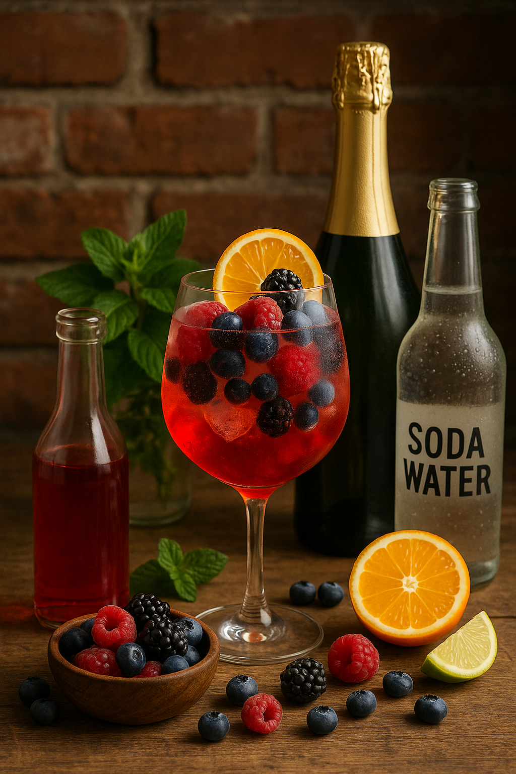 Ingredientes del Kirsch Frutos Rojos Spritz: kirsch, cava, soda y frutos rojos