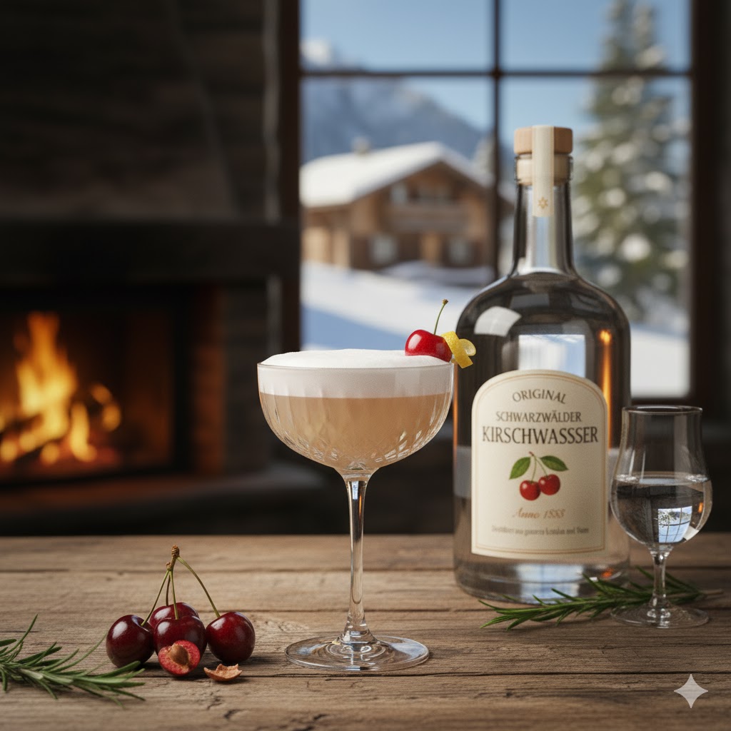 Kirsch Sour en copa con cereza