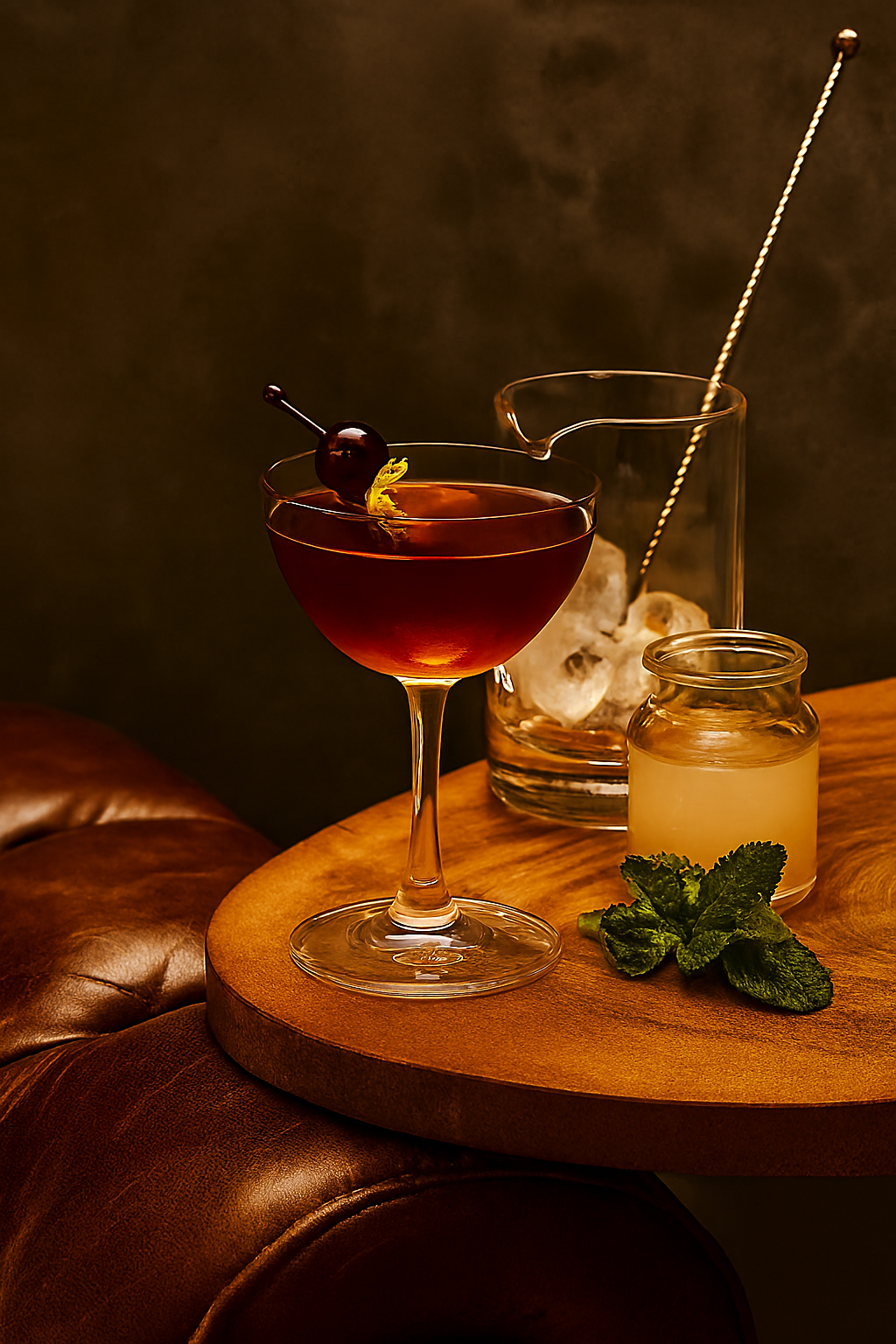 Ingredientes del Manhattan: whisky, vermut rojo y bitter