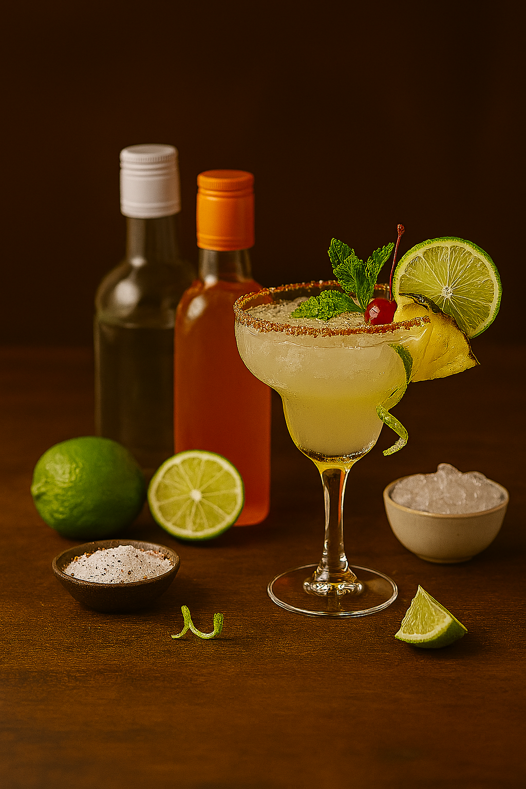 Ingredientes de la Margarita: tequila, lima y triple sec