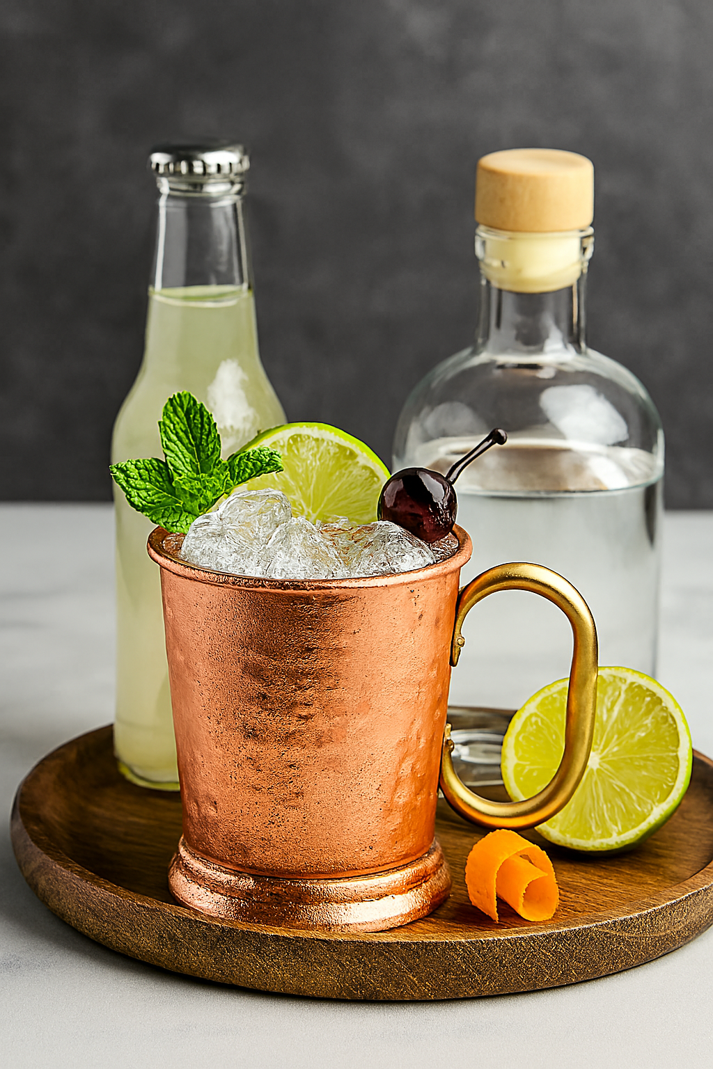 Ingredientes del Moscow Mule: vodka, lima, ginger beer y hielo