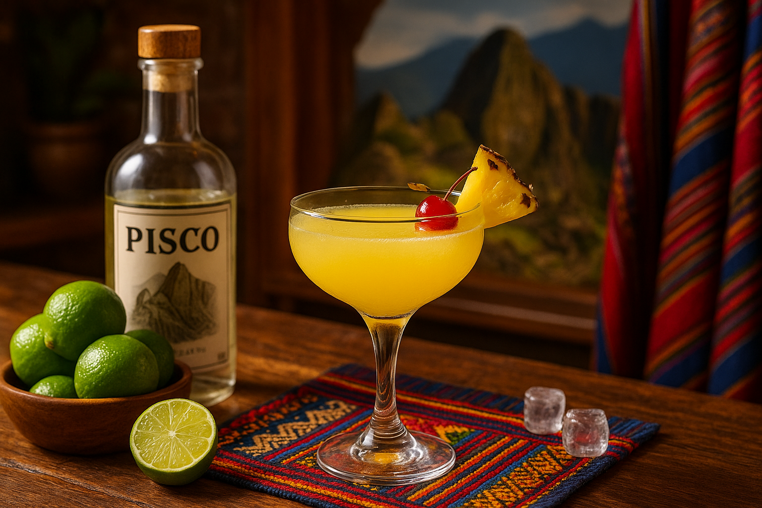Ingredientes del Pisco Punch: pisco, piña, limón y jarabe simple