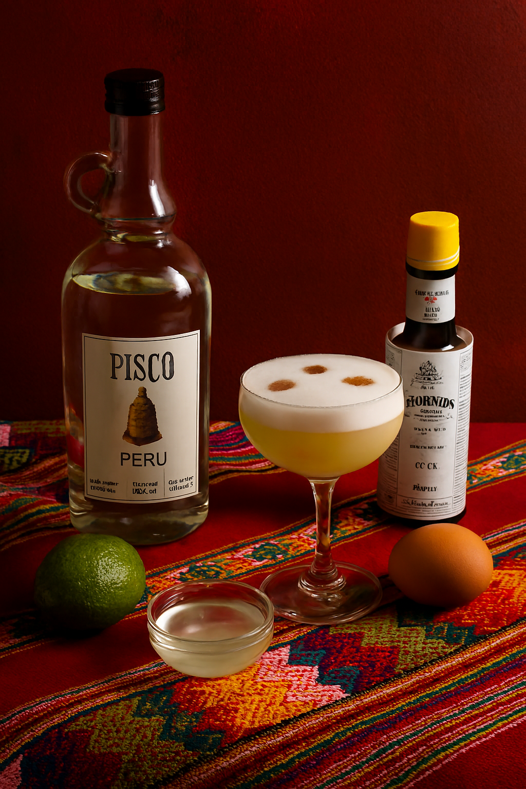 Ingredientes del Pisco Sour: pisco, limón, sirope y clara