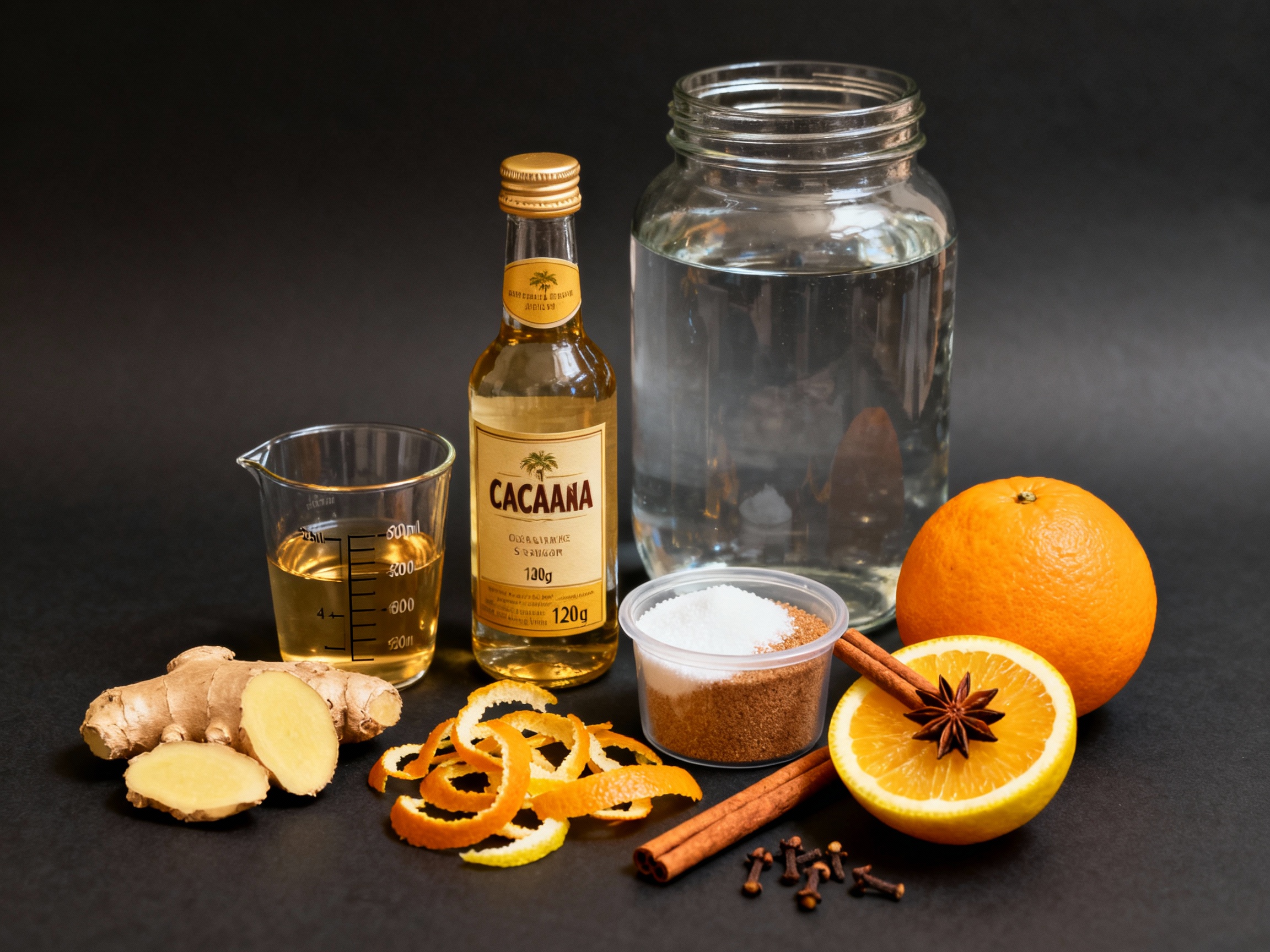 Ingredientes del Quentão: cachaça, jengibre, azúcar y especias