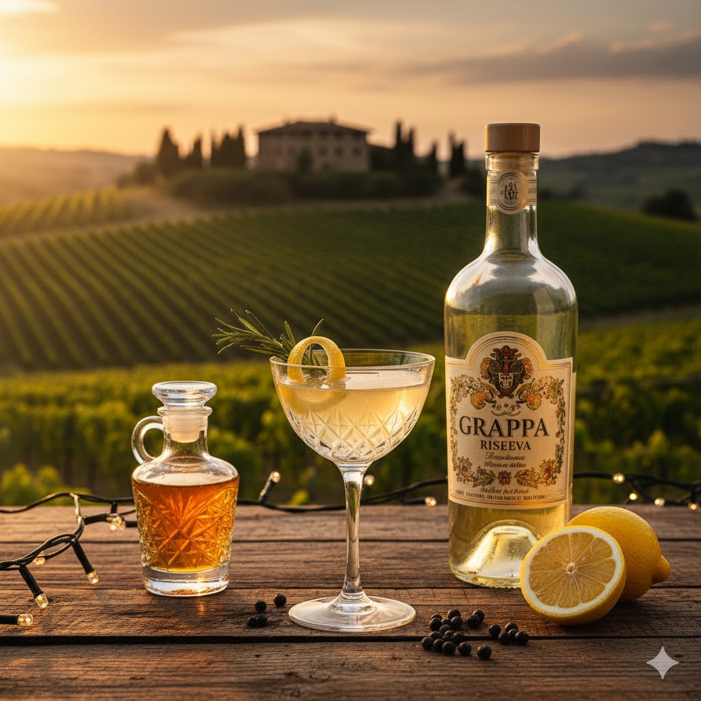 Cóctel Respetto con Grappa, Campari y vermut rojo