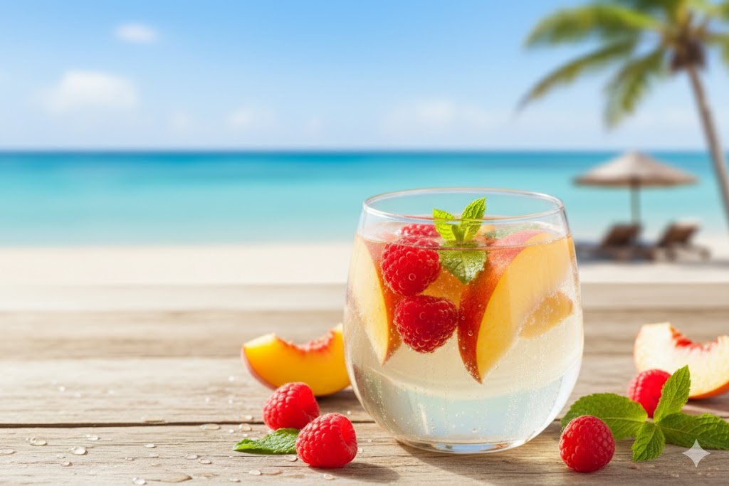 Sangría blanca fría con fruta clara