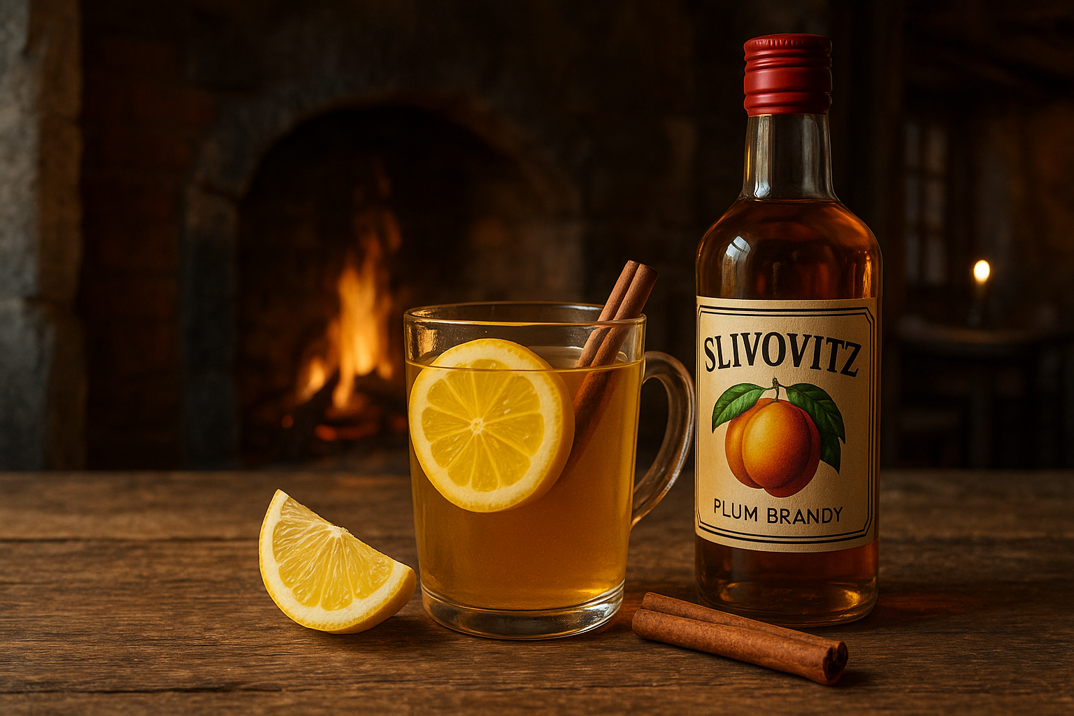 Ingredientes del Slivovitz con miel caliente: slivovitz, miel, agua y limón