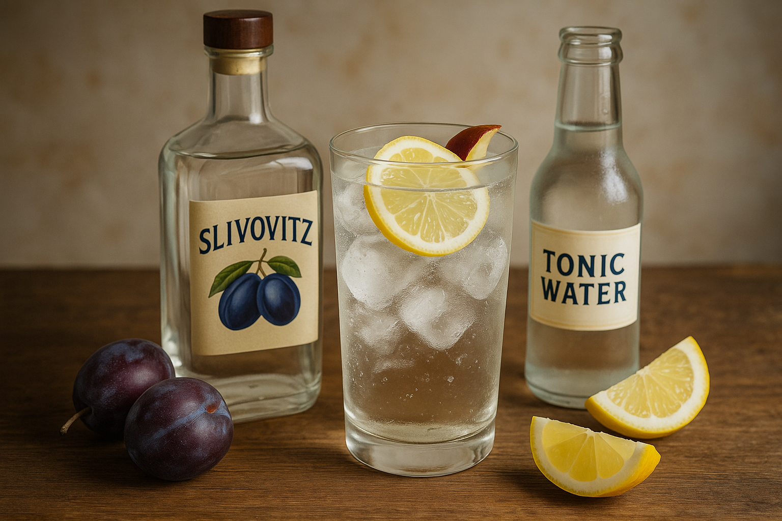 Ingredientes del Slivovitz Tonic: slivovitz, tónica y limón