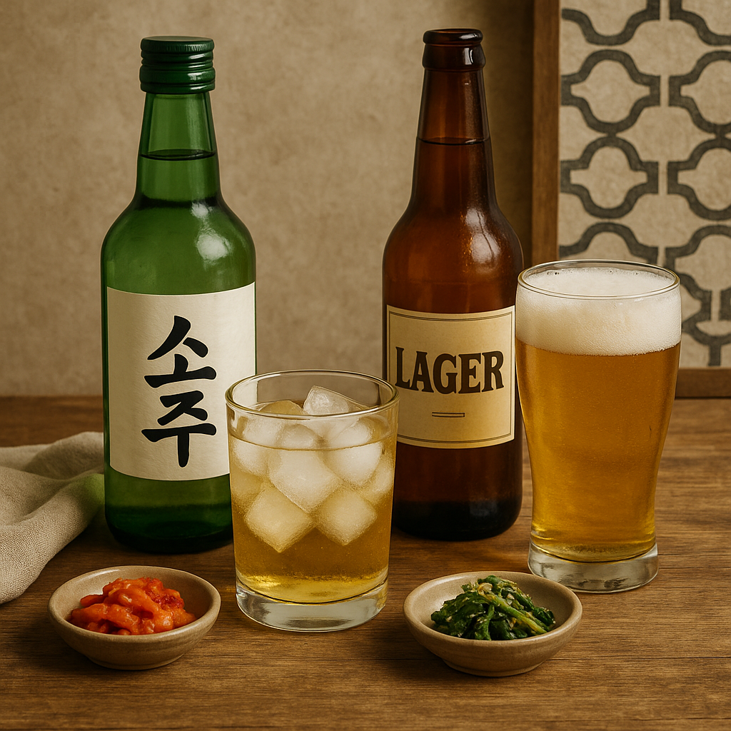 Ingredientes del Somaek: soju y cerveza
