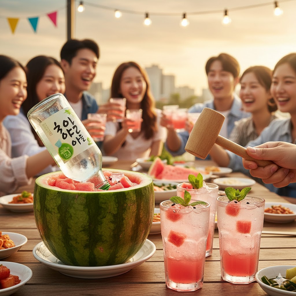 Subak Soju servido en sandía vaciada