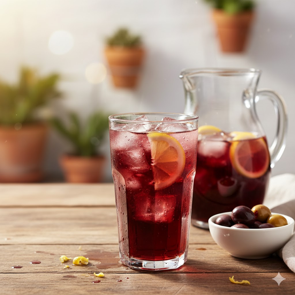 Tinto de verano con hielo y rodaja de limón