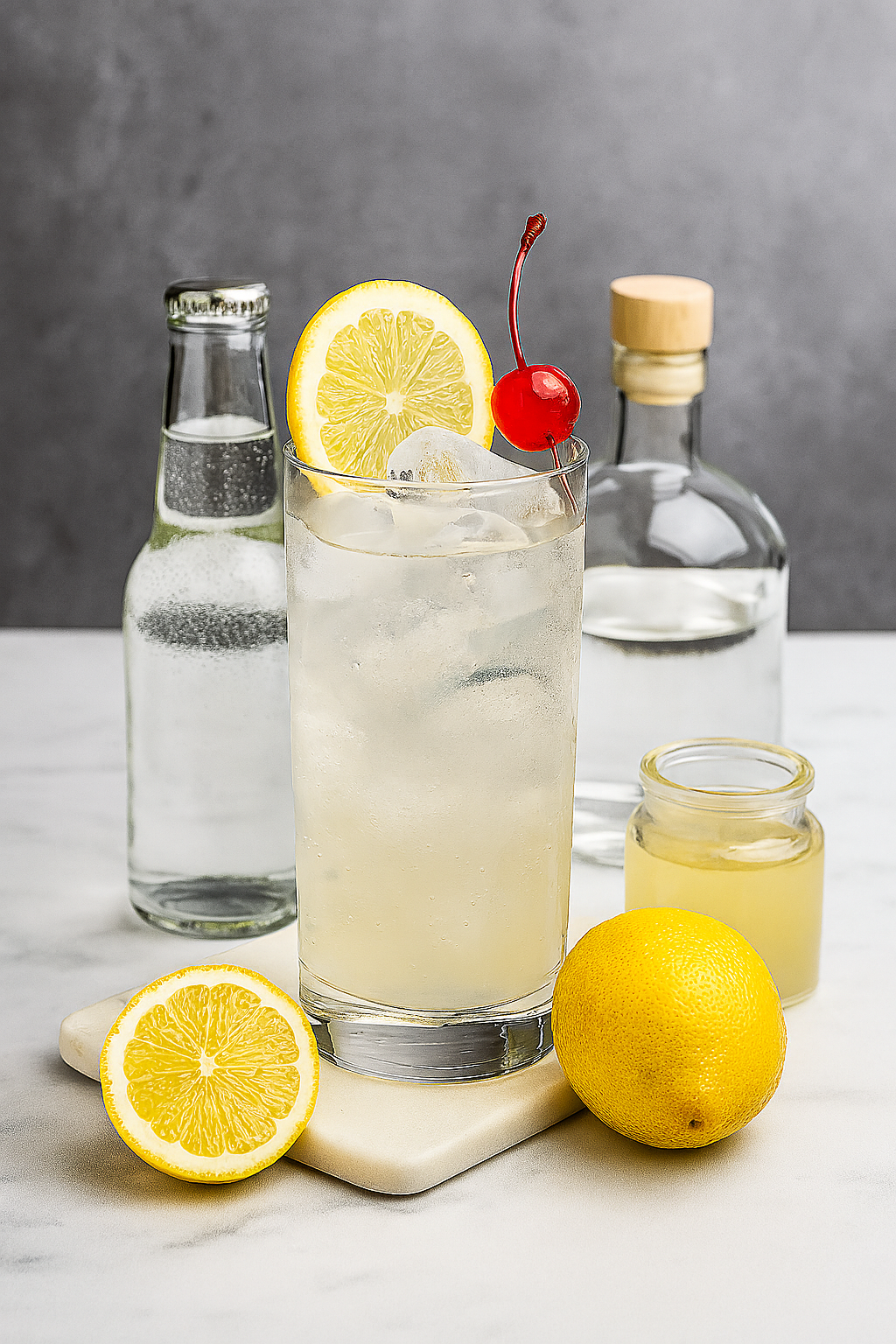 Ingredientes del Tom Collins: ginebra, limón, jarabe de azúcar y soda