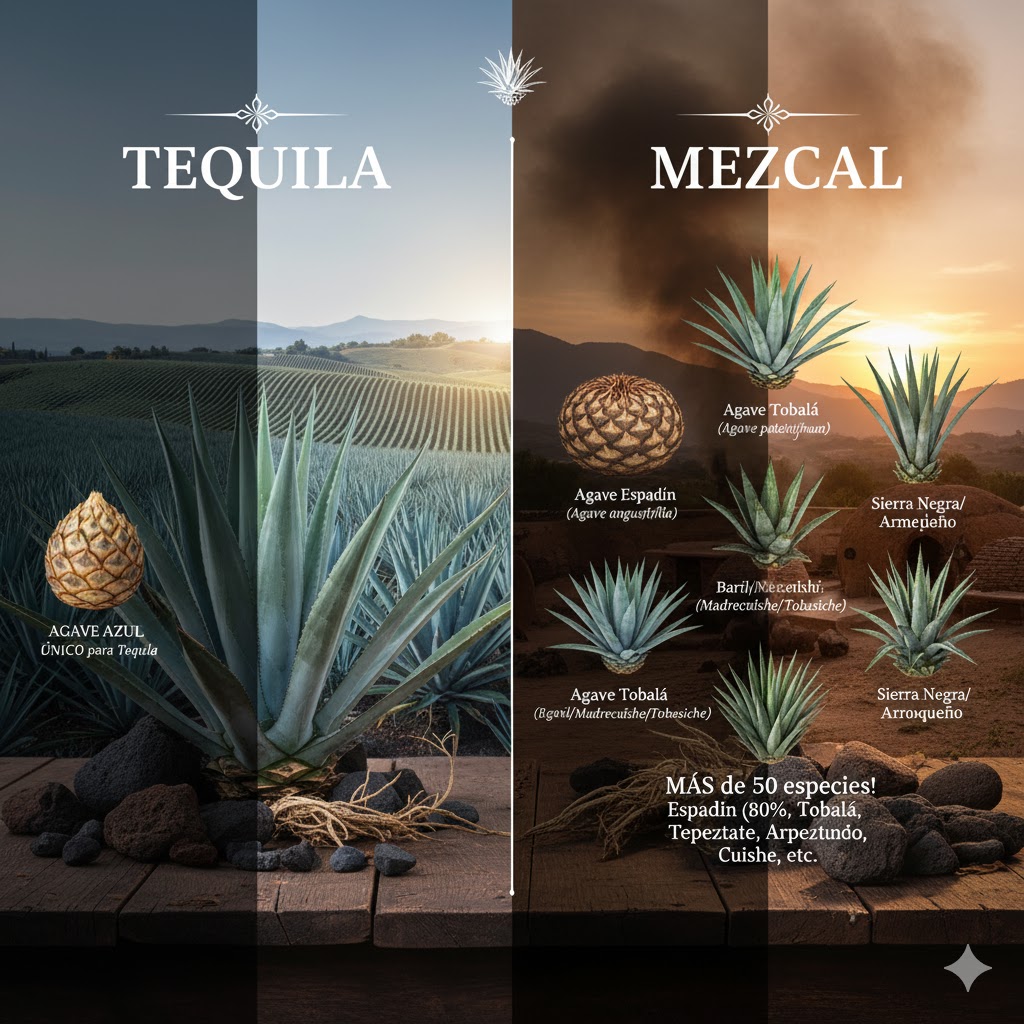 Diferentes tipos de agave usados para tequila y mezcal