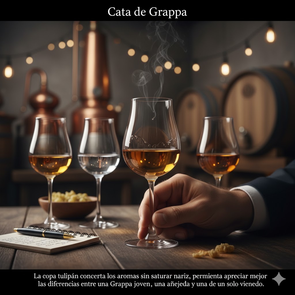 Cata de Grappa en copa tulipán