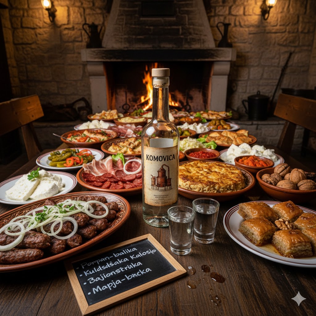 Komovica acompañando platos típicos balcánicos