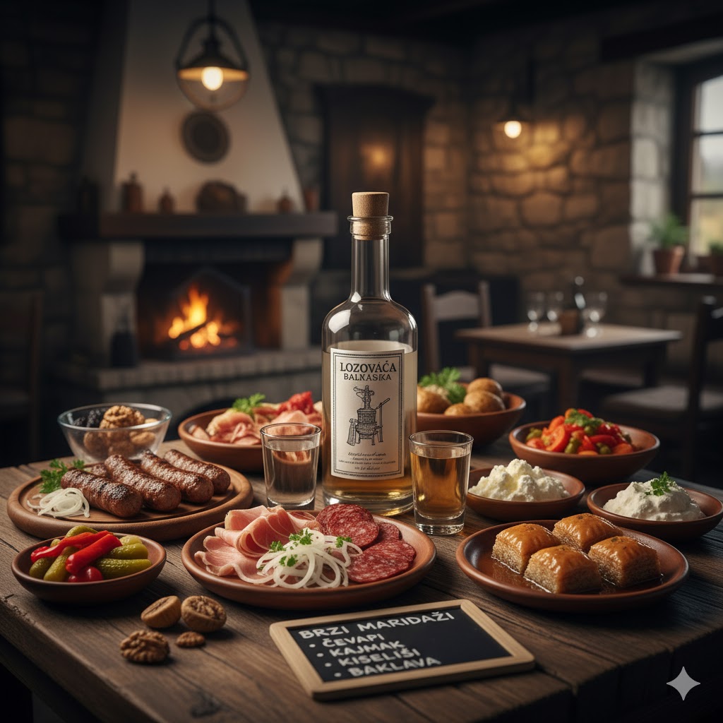 Maridaje de lozovača con comida balcánica