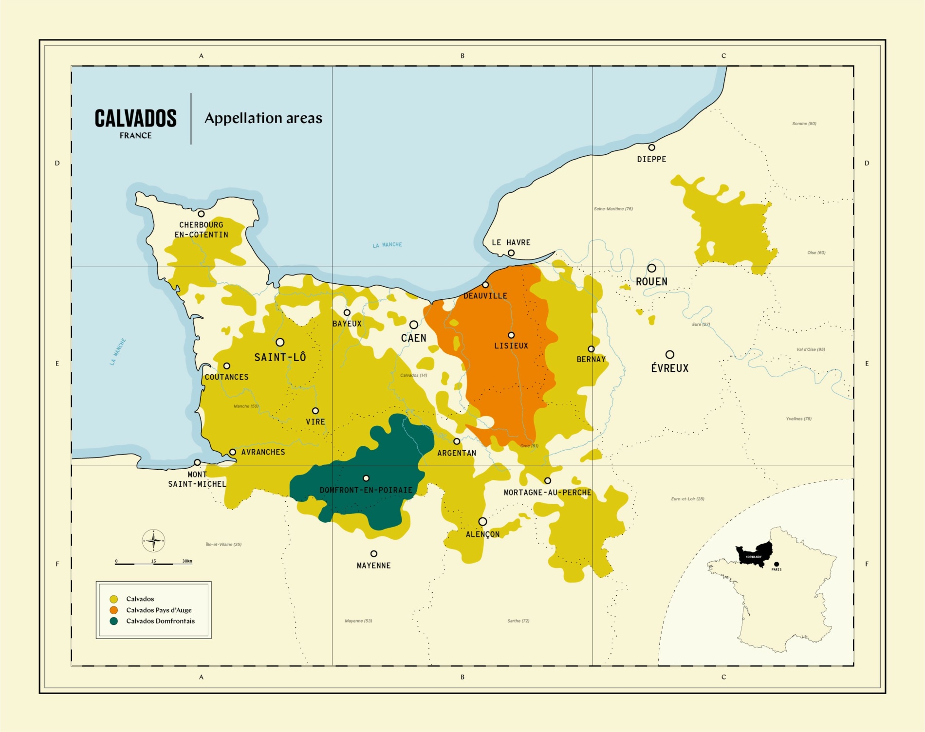 Mapa de las regiones del Calvados