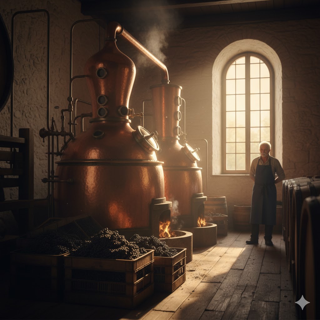 Alambique de cobre utilizado para destilar Marc