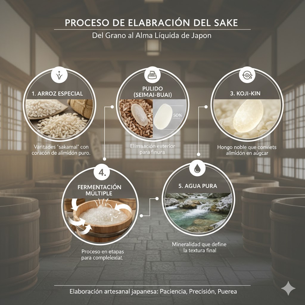 Proceso tradicional de elaboración del sake