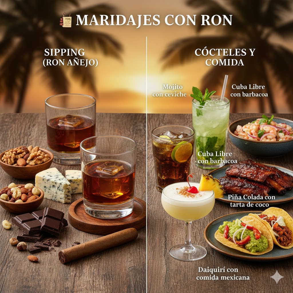 Maridajes con ron: chocolate negro, frutos secos y puros