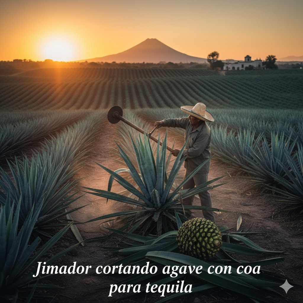 Jimador cortando agave con coa para tequila