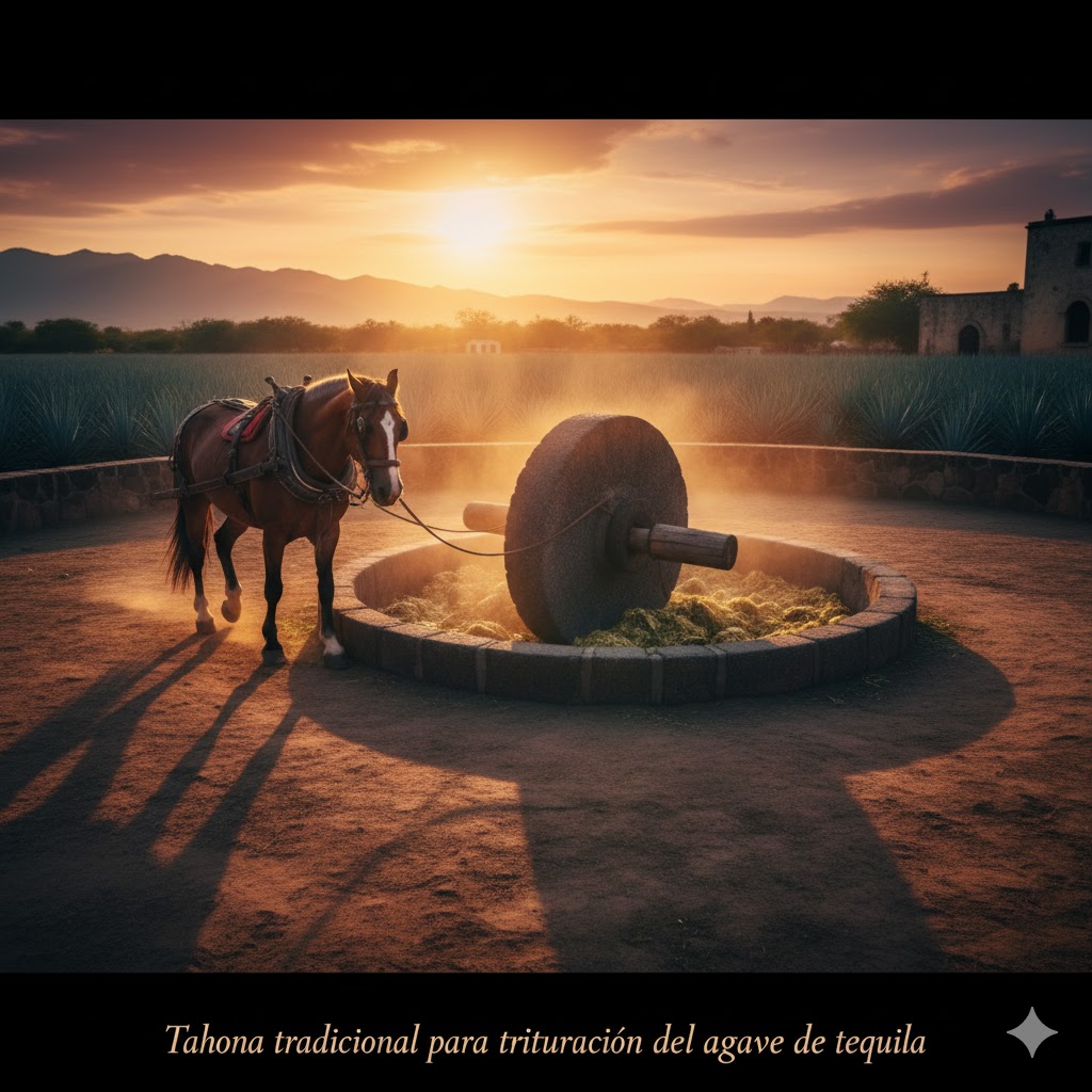 Tahona tradicional para trituración del agave de tequila